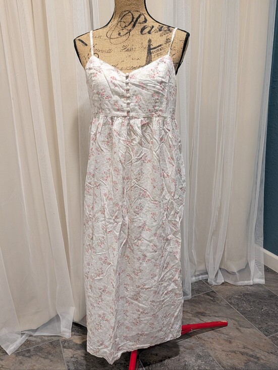 Shabby Chic Dresses & Skirts - White Maxi Dress with Soft Pink Floral Print